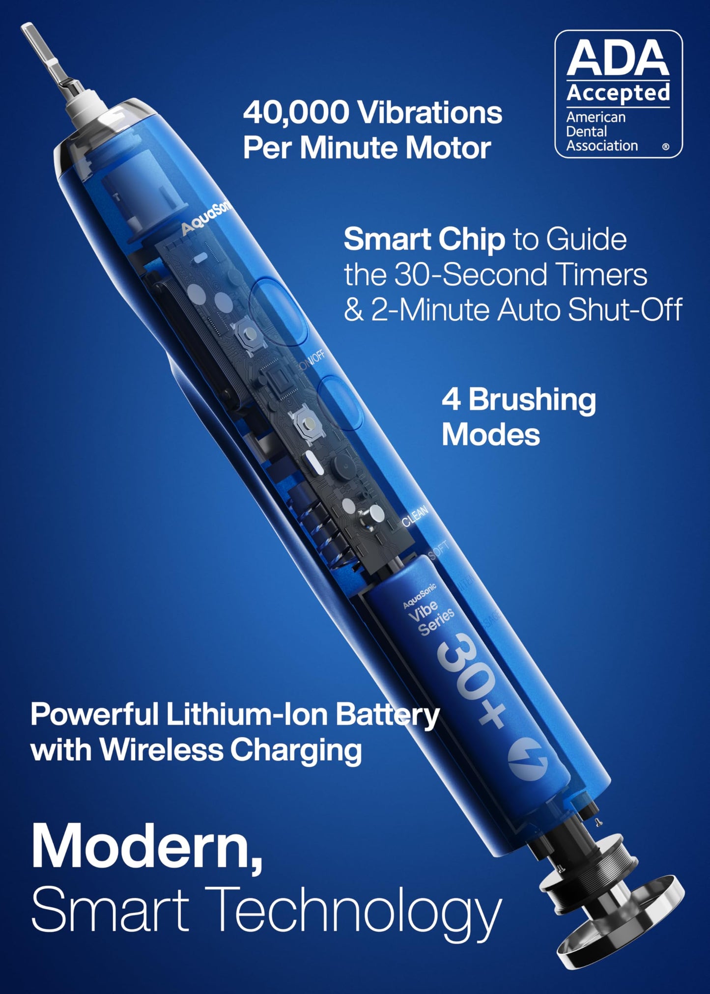 Aquasonic Vibe Series Ultra-Whitening Toothbrush – ADA Accepted Electric Toothbrush - 8 Brush Heads & Travel Case – 40,000 VPM Motor & Wireless Charging - 4 Modes w Smart Timer – Satin Rose Gold