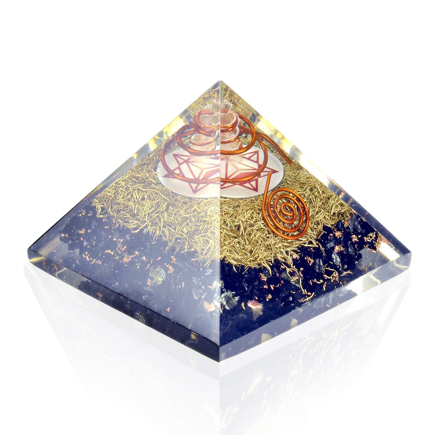 Orgonite Crystal Orgone Pyramid Energy Generator – Earth Star Chakra Symbol Orgonite with Black Tourmaline and Brass Metal – Crystal Pyramid for Meditation, Yoga, and Décor