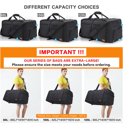 Urtala Travel Bag for Men & Women, 100L Foldable Duffel Bag Holdall Tote Carry on Luggage Weekend Overnight Bag with Shoe Compartment & Shoulder Strap, Lightweight Waterproof