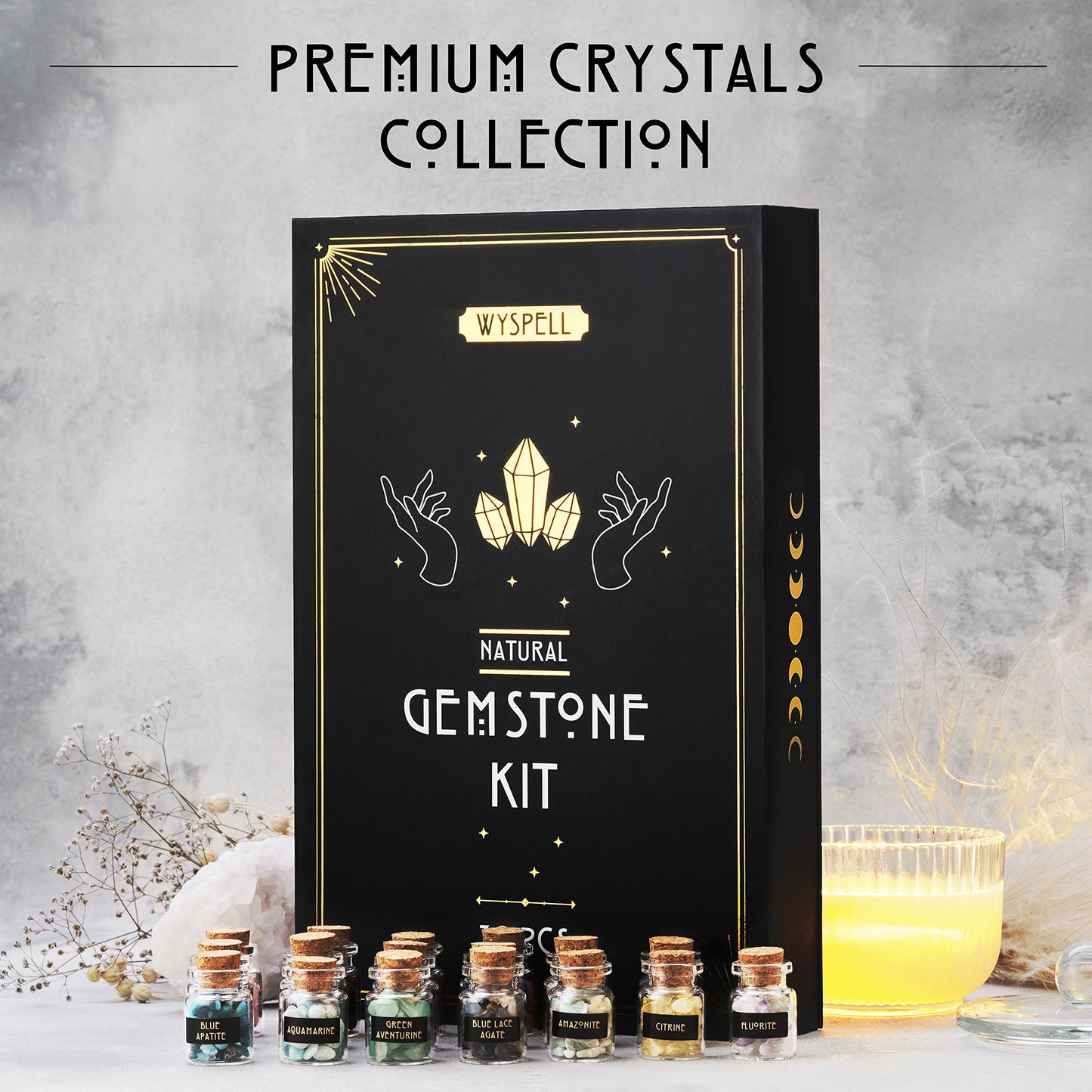 Healing Сrystals in Spell Jars 30 PCS - Real Witchcraft Crystals & Selenite Stick - Mini Gemstones for Altar - Spiritual Crystals & Stones Gifts - Wiccan Supplies & Tools