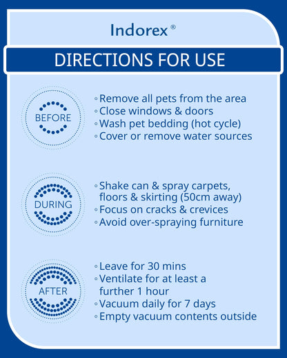 Indorex Defence Household Flea Spray | Protect Home from Fleas & House Dust Mites | Long-Lasting Protection for Up to 12 Months | 500ml Can