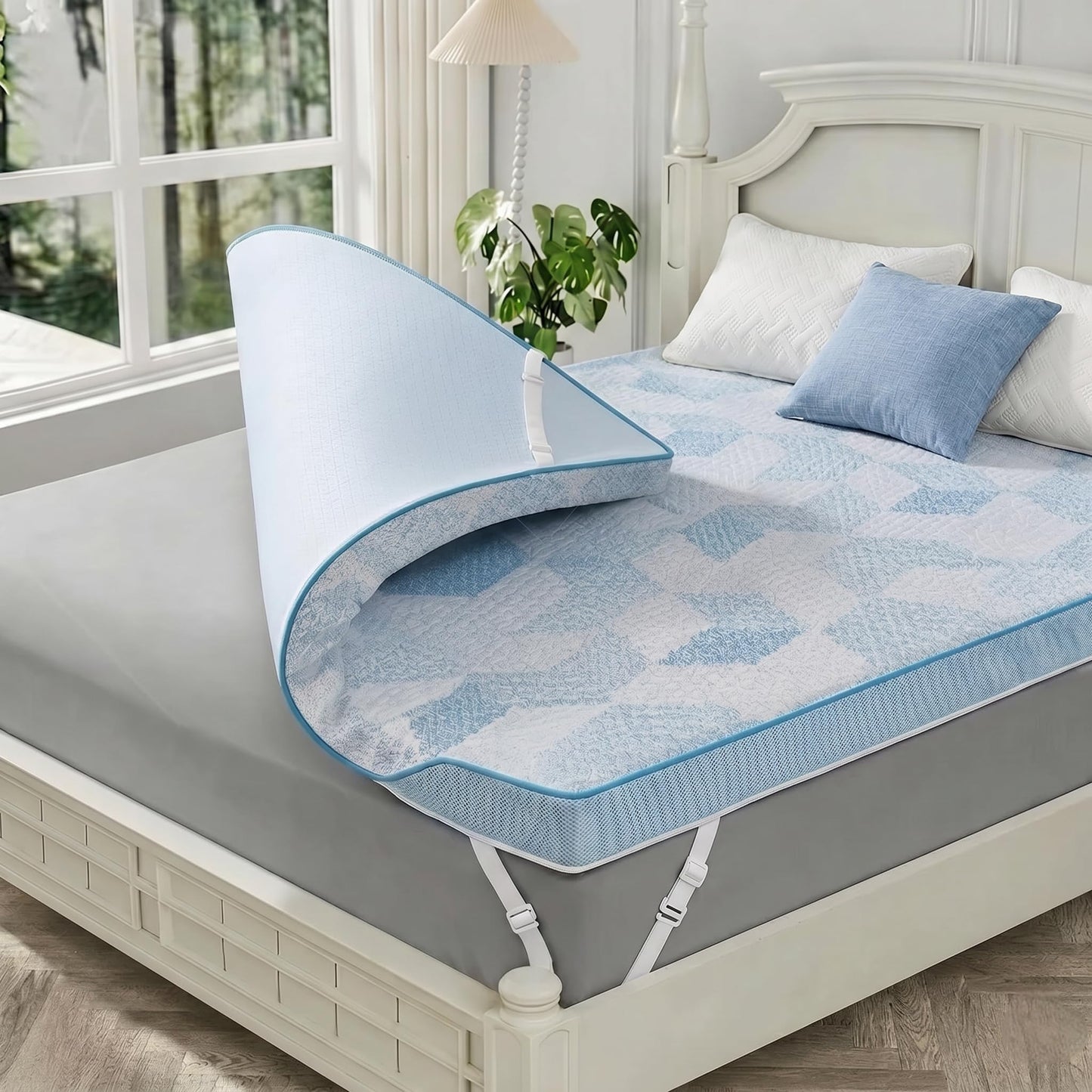 PERLECARE 3 Inch Queen Mattress Topper- Cooling Gel Memory Foam Mattress Topper with Breathable Bamboo Viscose for Pressure Relief, Washable & Non-Slip, Made with CertiPUR-US® Certified & Oeko-Tex
