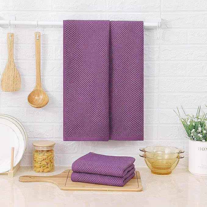 Kitinjoy 100% Cotton Waffle Weave Kitchen Hand Towels
