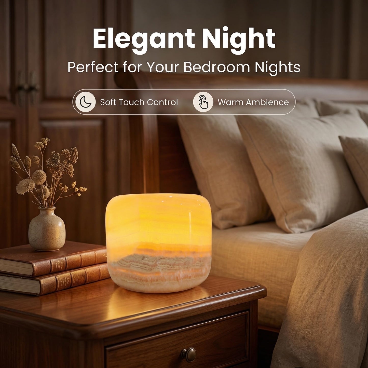 Marble Lamp Night Light Touch Bedside Table Lamp for Bedroom,Type-C Rechargeable Small Desk Bedside Small Lamps,Eye Caring Dimmable LED Ambient lamp (Amber Jade)