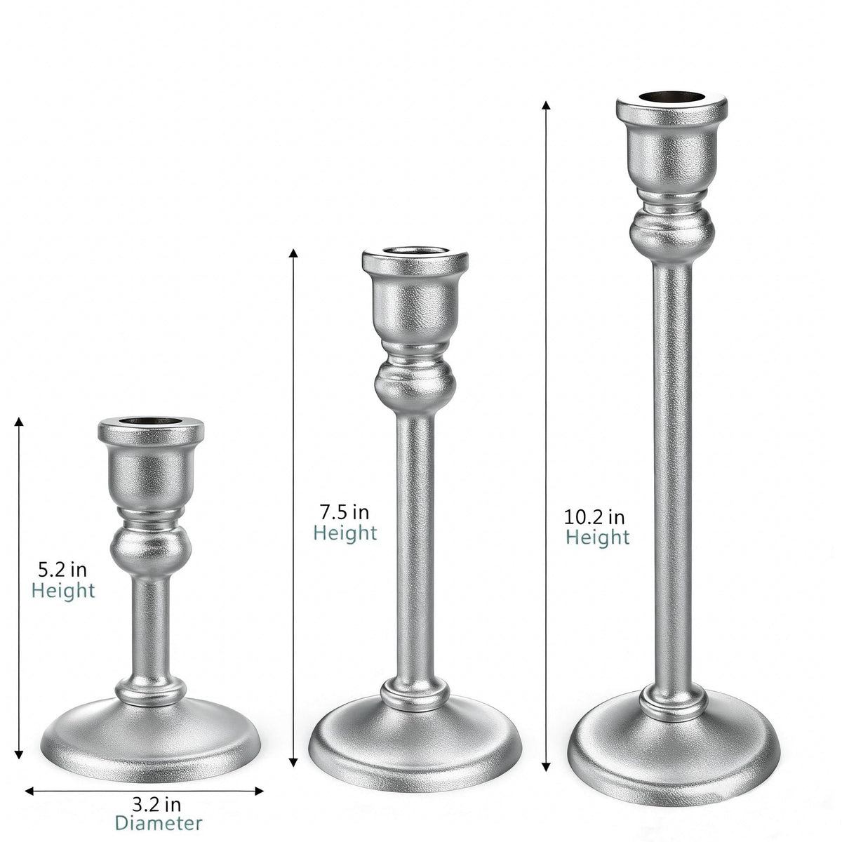 Candlestick Holders Taper Candle Holders Set of 3, Golden Candlestick Holders Decorative Candle Stand, Tapered Candle Holders Set for Wedding, Dining Table, Home Decoration (Antique Silver)