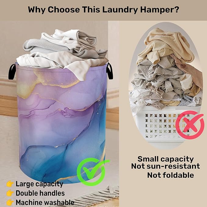 Blue Pink Marble Laundry Basket