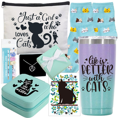 Cefanty Cat Lover Gifts for Women, Mom Gifts Cat Themed Gift Basket Birthday Teacher Appreciation Valentine's Day Mother's Day Cat Lovers With 20 OZ Tumbler