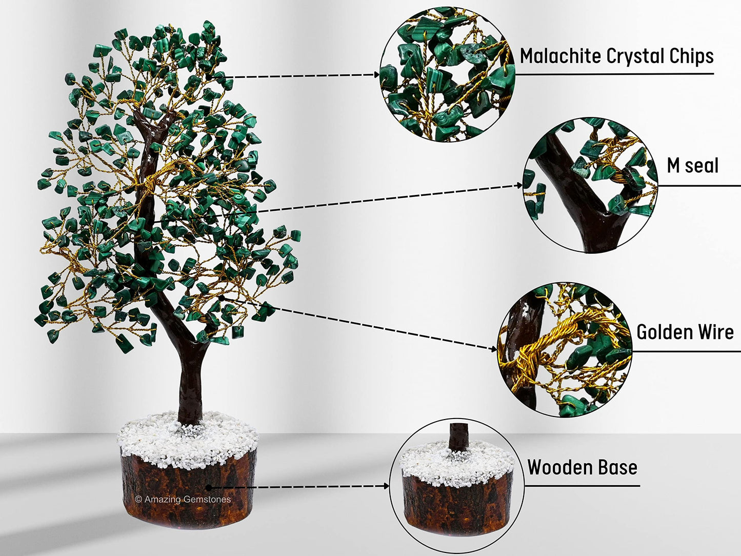 Amazing Gemstone Malachite Crystal Tree - Healing Crystals Stones - Chakra Tree of Life Stocking Stuffers, Bookshelf, Feng Shui, Home Décor, Meditation Gifts