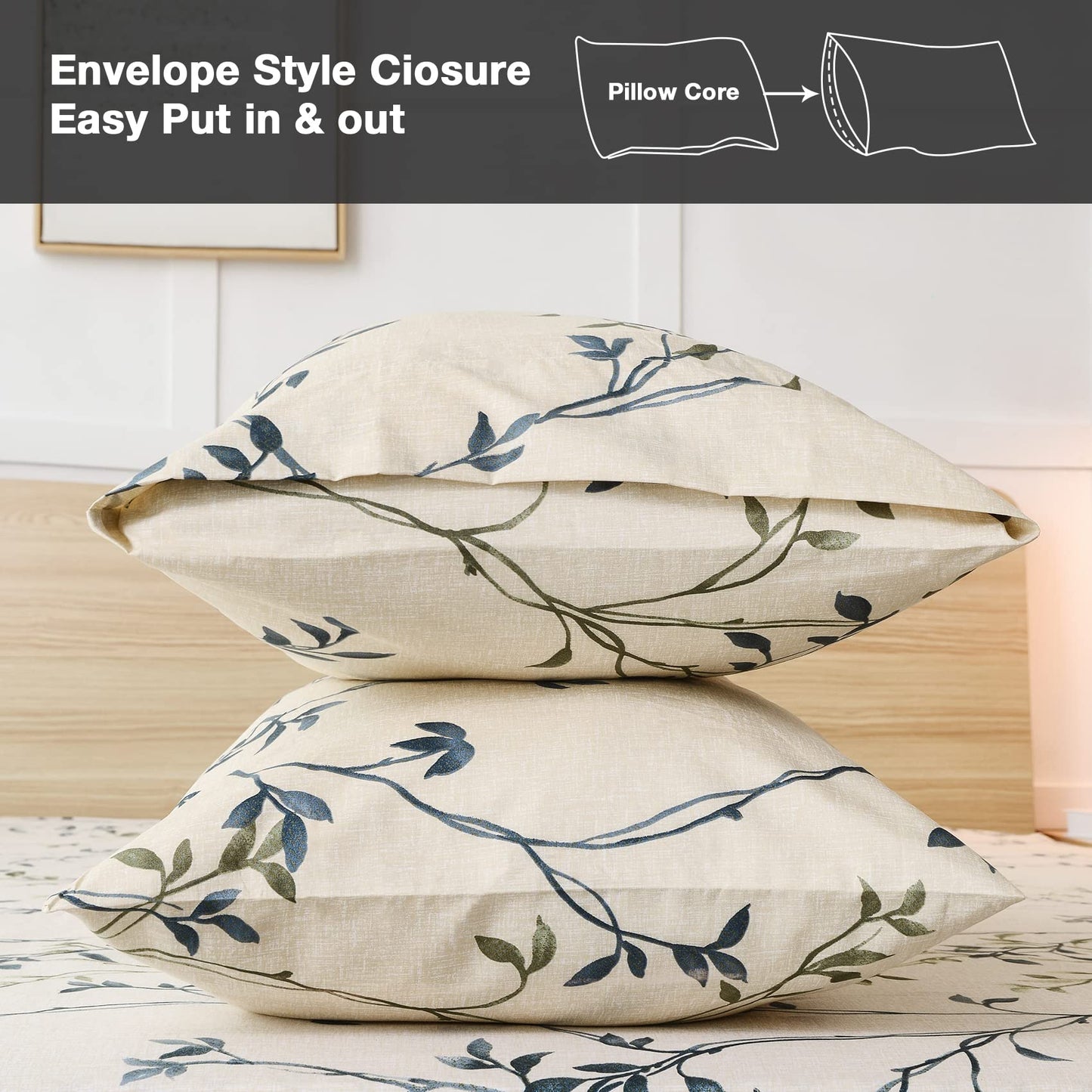 JSD 6 Piece Rustic Leaves Printed Sheet Set King Size, Soft Botanical Pattern Microfiber Sheets Extra Deep Pocket