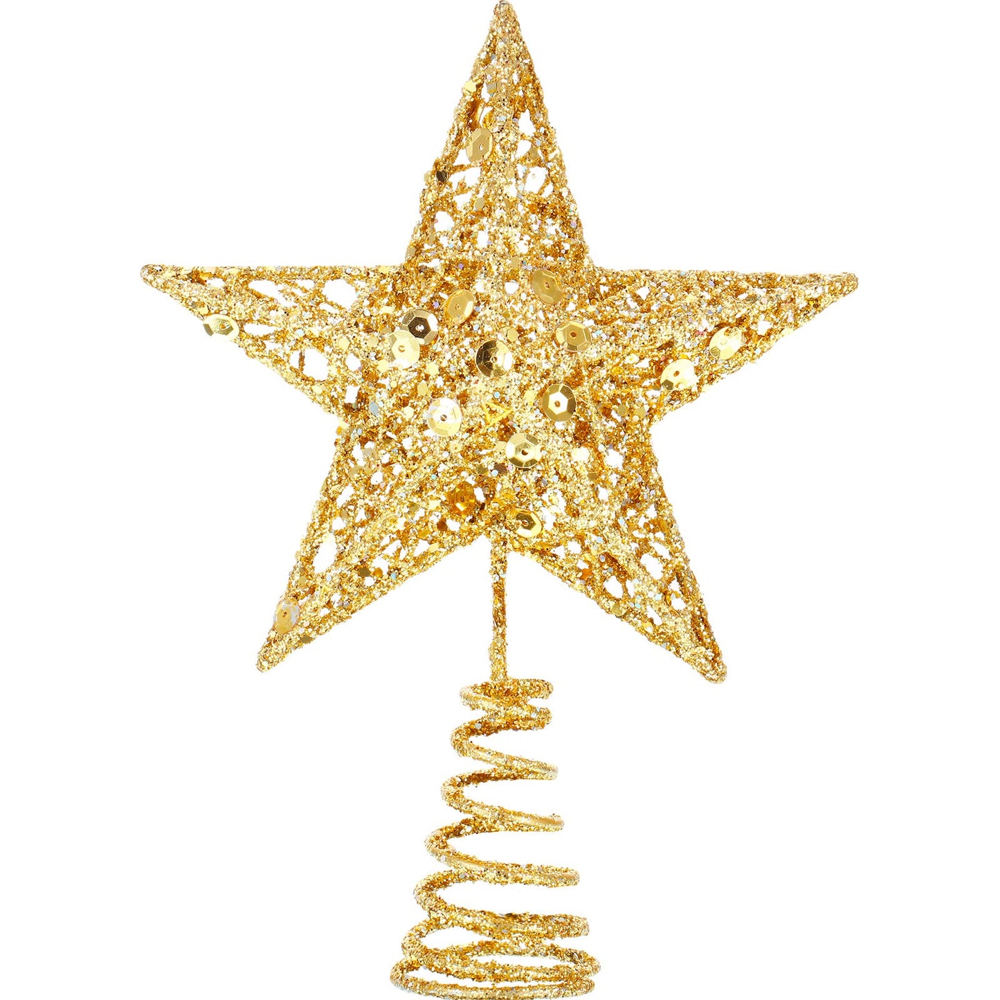 Blulu Christmas Star Tree Topper 6 Inch Glittered 3D Metal Star Treetop Topper Small Christmas Hollow Decoration for Xmas Holiday Party Decoration Indoor(Gold)