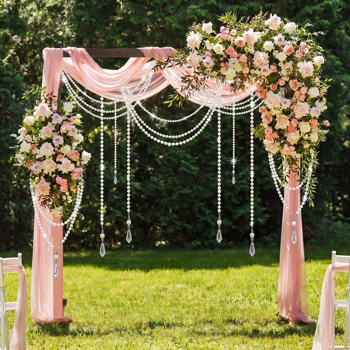 Giegxin 24 Pcs 118 ft Wedding Pearl Backdrop Crystal Garland Faux Pearl Hanging String Bridal Party Garland Hanging Decoration for Wedding Party Flower Home Window Ceiling Draping Decoration