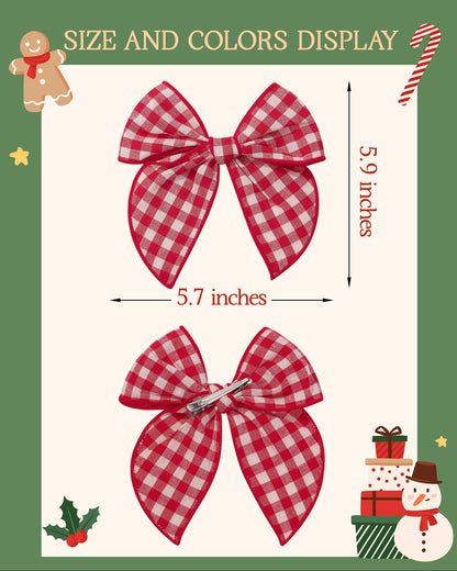 doboi 8PCS 5.5" Christmas Baby Girls Hair Clips Fable Hair Bows Cotton Linen Bows for Girls Gingham Hair Accessories for Baby Toddlers Kids