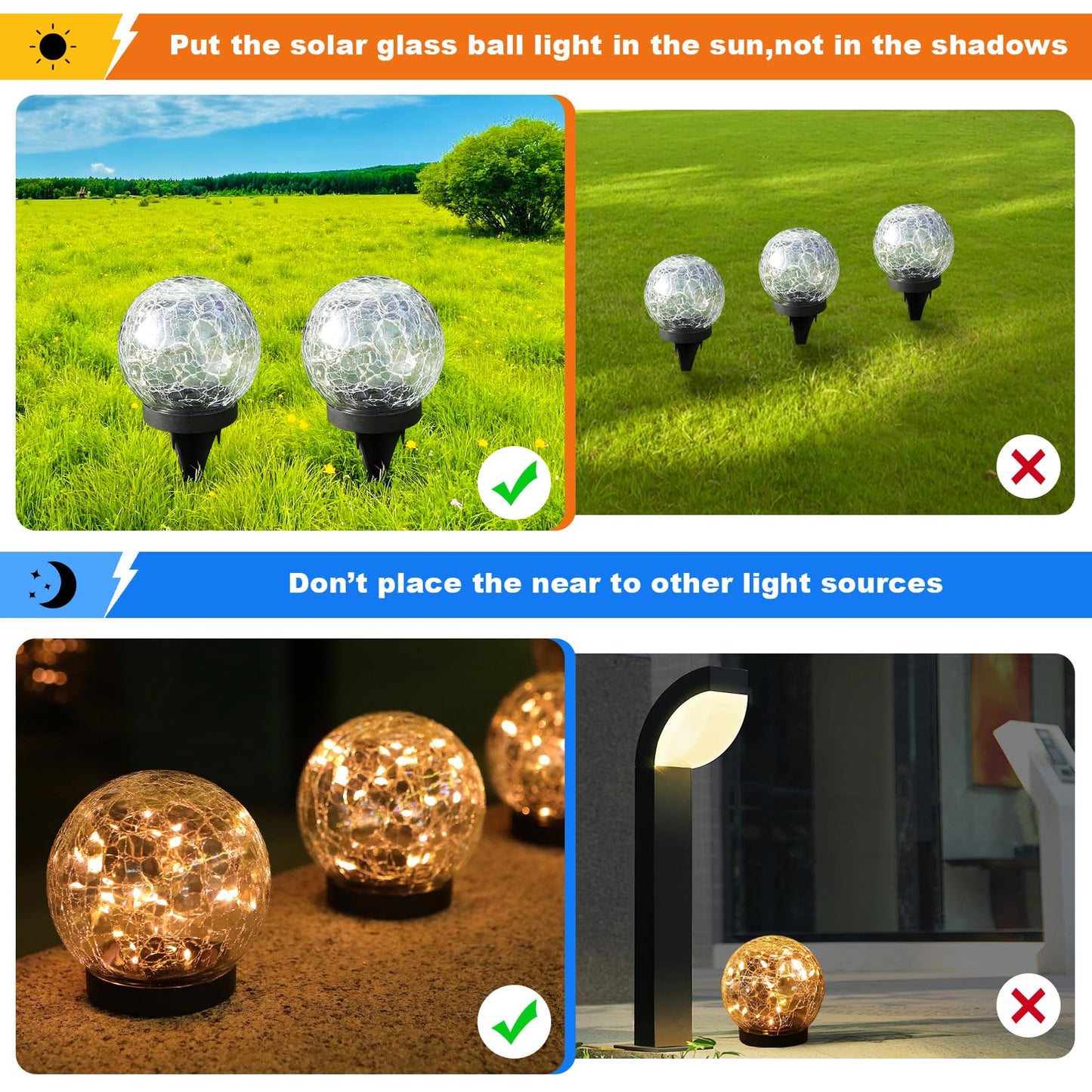 MLKNK Solar Globe Lights Outdoor Waterproof-Solar Balls-Solar Garden Lights-Orbs for Outside 8 Pack Cracked Glass Ball for Lawn Patio Yard Backyard Decorations