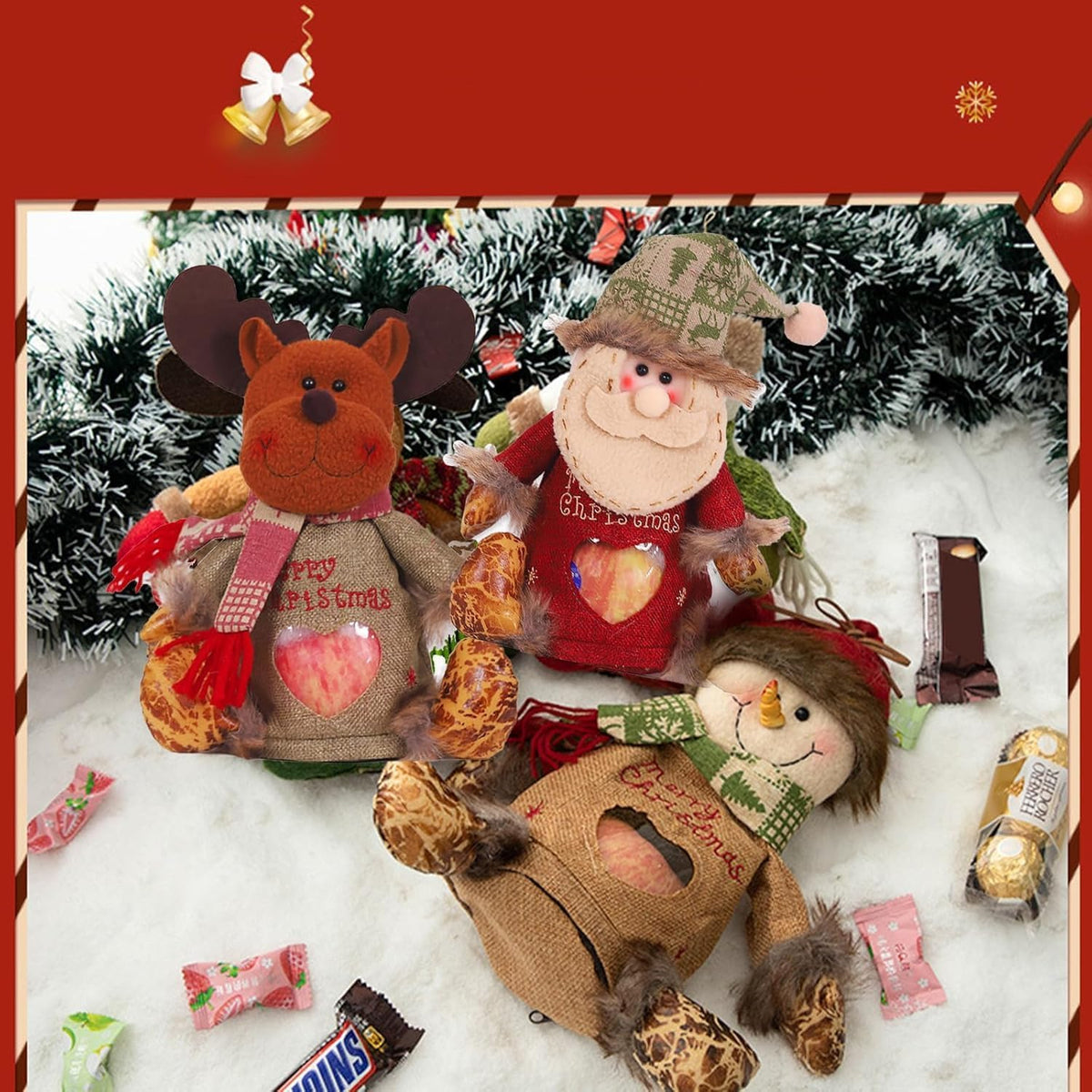 RUIQLXHANG 6 Pcs Christmas Gift Bags Zipper Design, 2025 New 3D Doll Decoration Gift Bag, Santa Snowman Doll Storage Gift Bag for Christmas Party and Festival