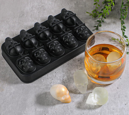 Webake Skull Ice Cube Mold 3D, 10-Cavity Skeleton Head Silicone Ice Mold with Lid and Funnel for Whiskey Cocktail Reusable for Halloween Baking Chocolate, Candy, Pudding