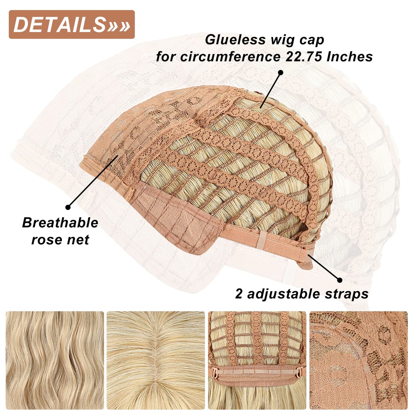 FAELBATY Blonde & Gold Bob Wig - Loose Wave, Air Bangs, Shoulder Length, Curly Wavy Synthetic, Mix Colors, 12"