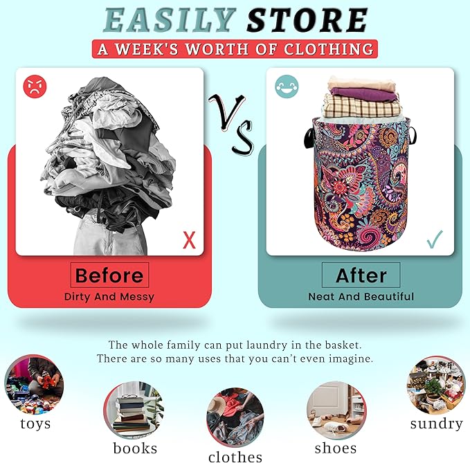 Mandala Paisley Laundry Hamper Retro Boho Colorful Laundry Basket