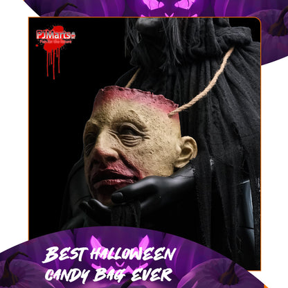 Severed Head Bloody Candy Shoulder Bag, Bloody Trick or Treat Bucket Halloween Candy Basket Halloween Party Window Decorations Props