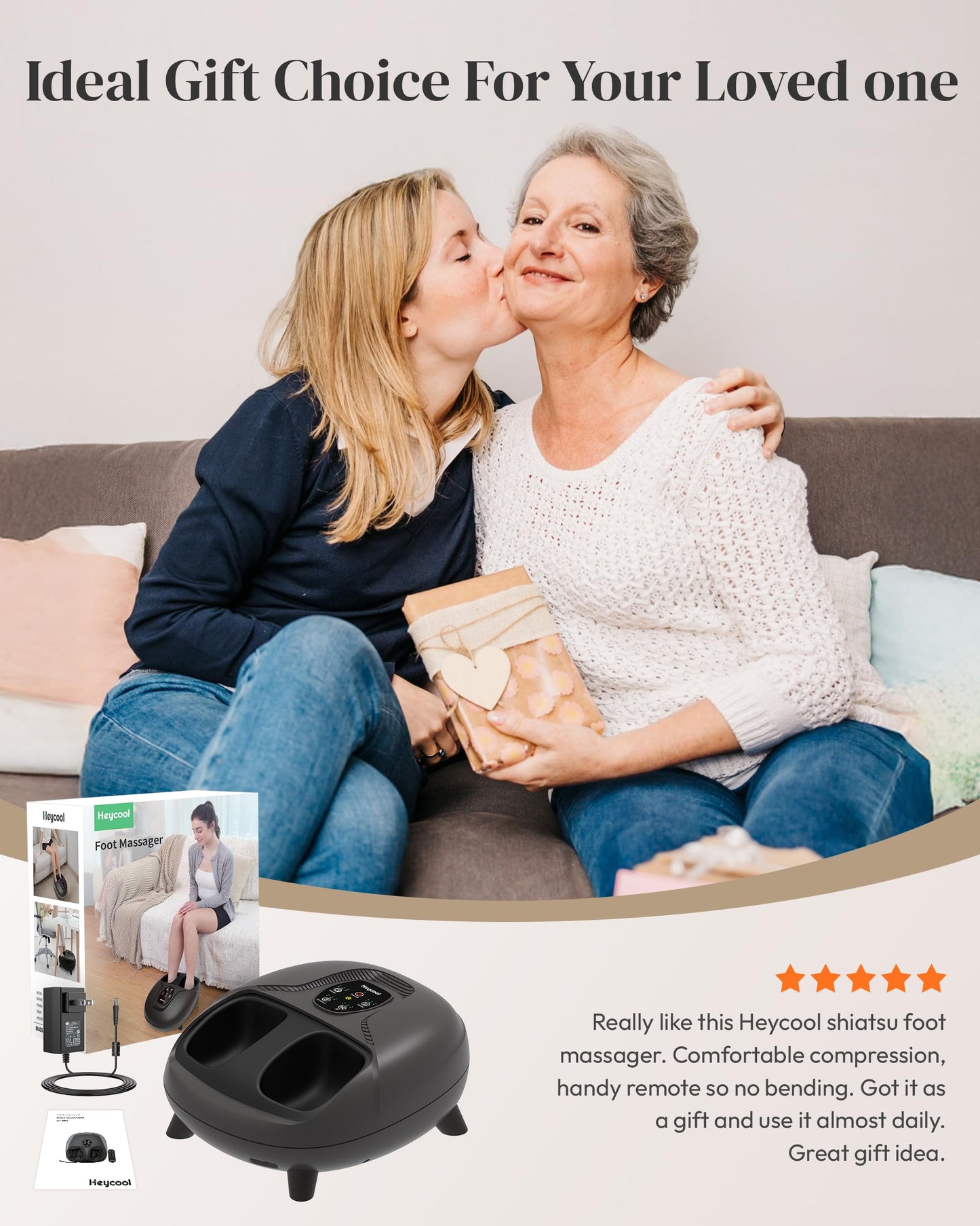 Heycool Fathers Day Dad Gifts, 2026 Upgrade FSA Eligible HSA Foot Massager, Shiatsu Foot Massager Machine with Heat and Compression for Plantar Fasciitis Neuropathy, Remote Control, Gifts, Size 14