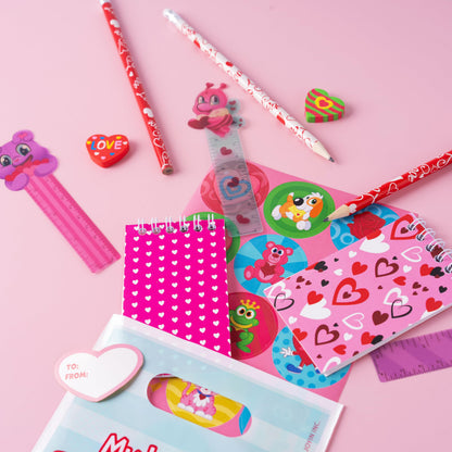 JOYIN 24packs Valentines Day Stationery Gifts, 96pcs Party Favor with Pencil, Erasers, Notebook & Bags for Kids School Classroom Exchange Supplies