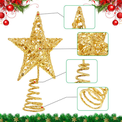 Blulu Christmas Star Tree Topper 6 Inch Glittered 3D Metal Star Treetop Topper Small Christmas Hollow Decoration for Xmas Holiday Party Decoration Indoor(Gold)