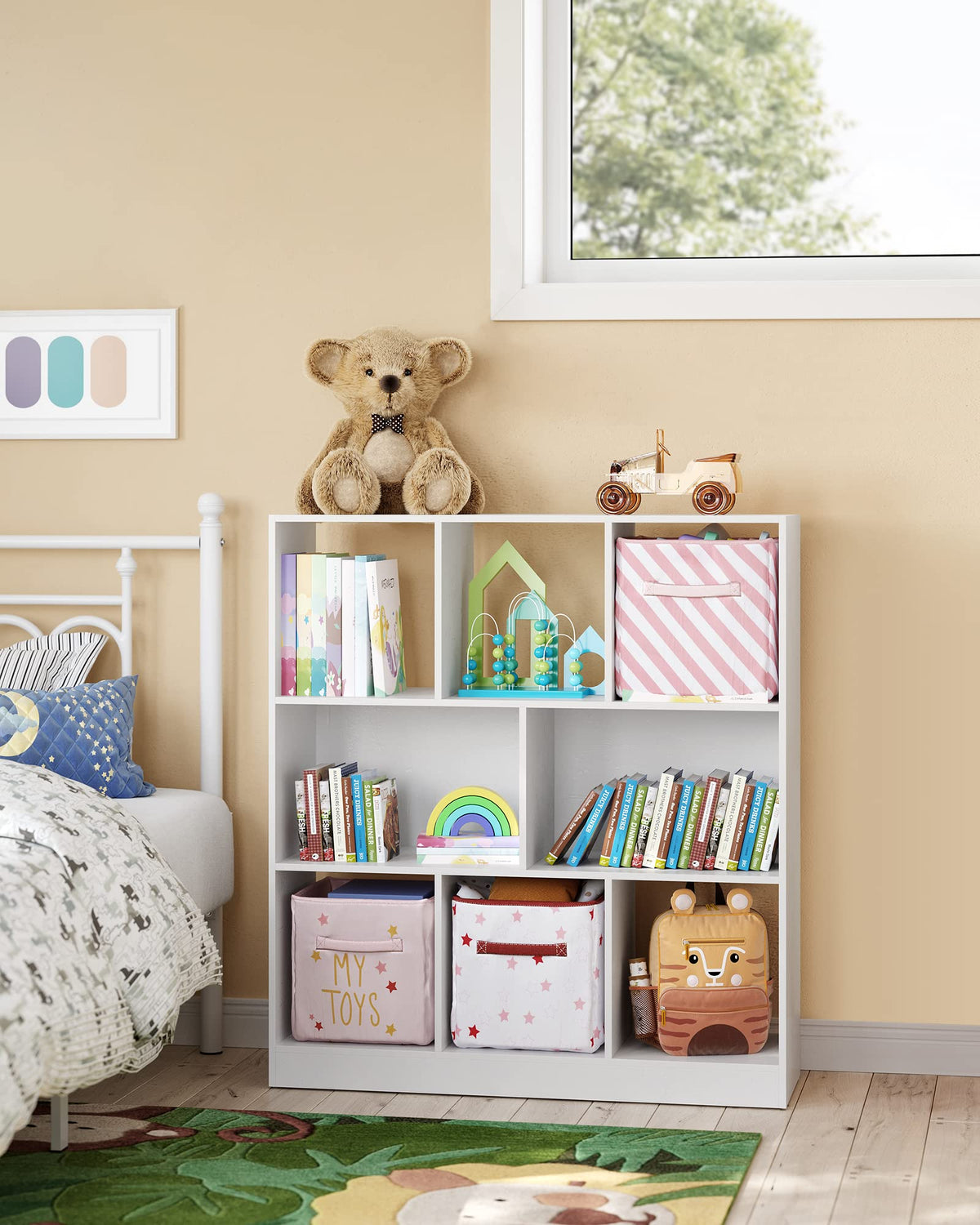 VASAGLE Custos Collection - Bookcase, Bookshelf, Freestanding Storage Unit, Used Horizontally, Vertically, Upside Down, 11 x 35.4 x 39.4 Inches, for Living Room, Study, Office, Cloud White ULBC55WT