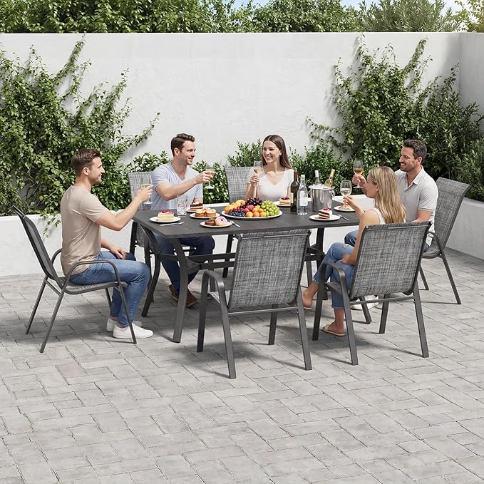 Patio Chairs Set of 6, Stackable Outdoor Dining Chairs for All Weather Textilene Fabric & Metal Frame, Outdoor Chairs Set for Backyard Deck Garden