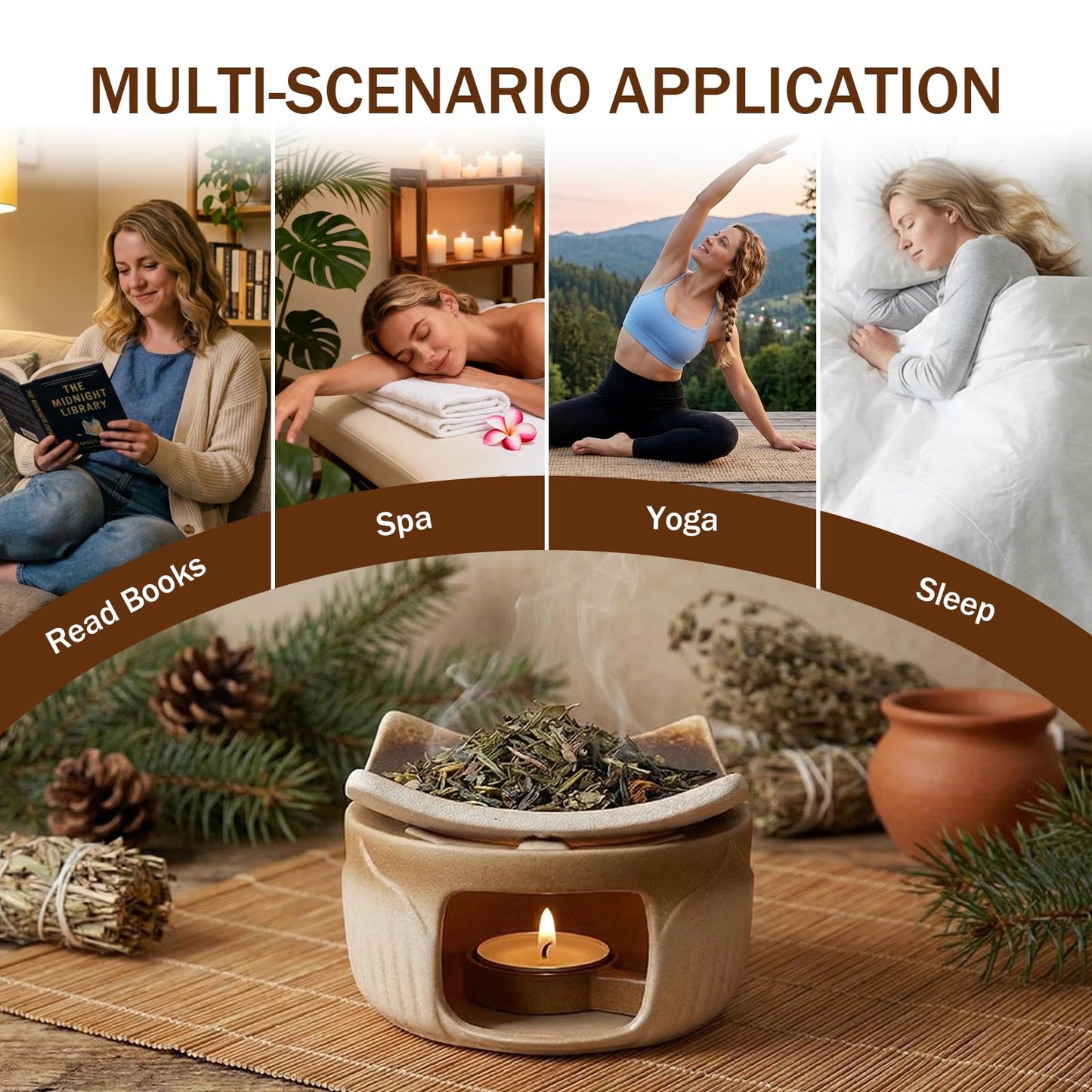 YSZYPETHE Handmade Ceramic Aromatherapy Diffuser,Herb Burner & Candle Wax Warmer with Tealight Holder, Home Fragrance Accessories forRelaxation & Meditation（3.15 * 2.95 * 2.95）
