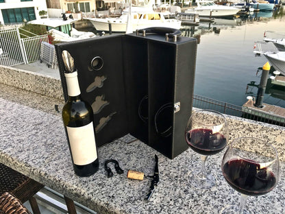 Digilant Lifestyle Top Handle Travel Two-Bottle Wine Carrier Case with 4 Piece Wine Accessory Set (Brown)