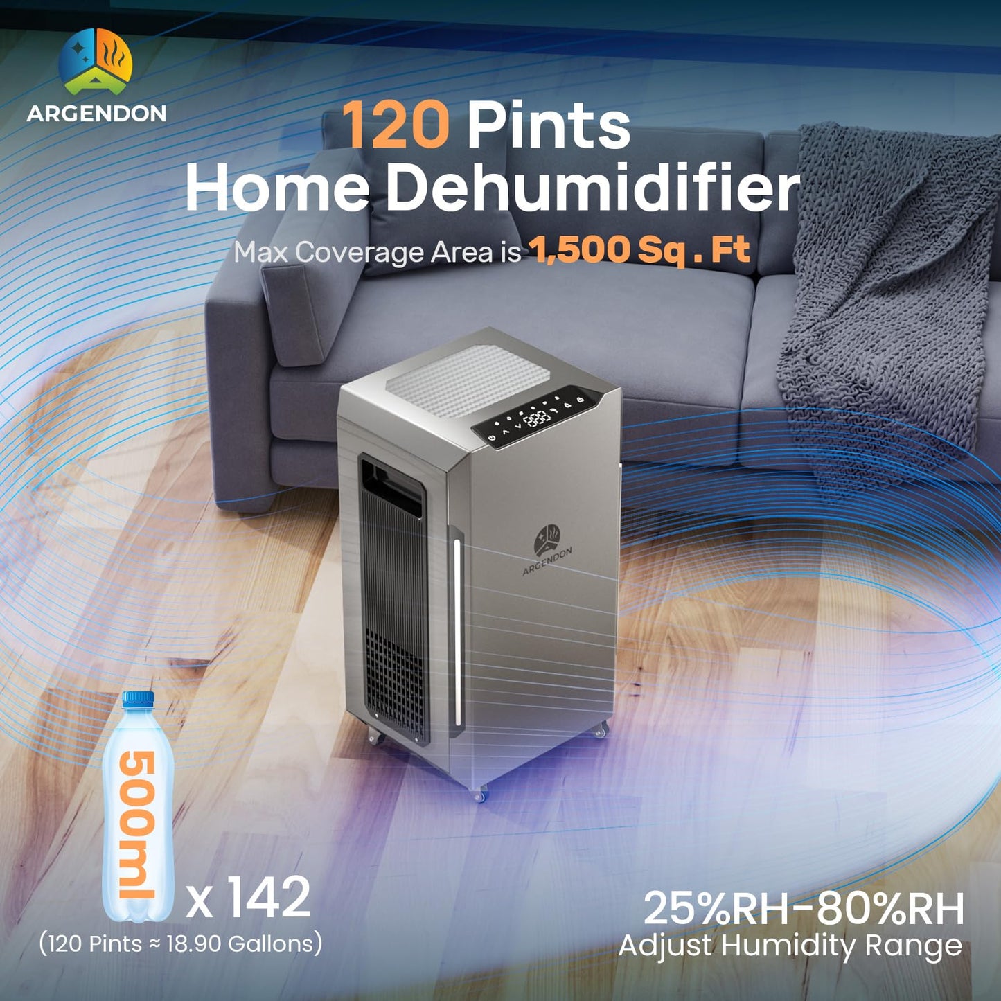 ARGENDON 120 PPD Dehumidifier for Basement, Commercial Dehumidifier with Pump and Drain Hose - High-Capacity Moisture and Humidity Control for Homes, Industrial Use, Add 3Pack Filter
