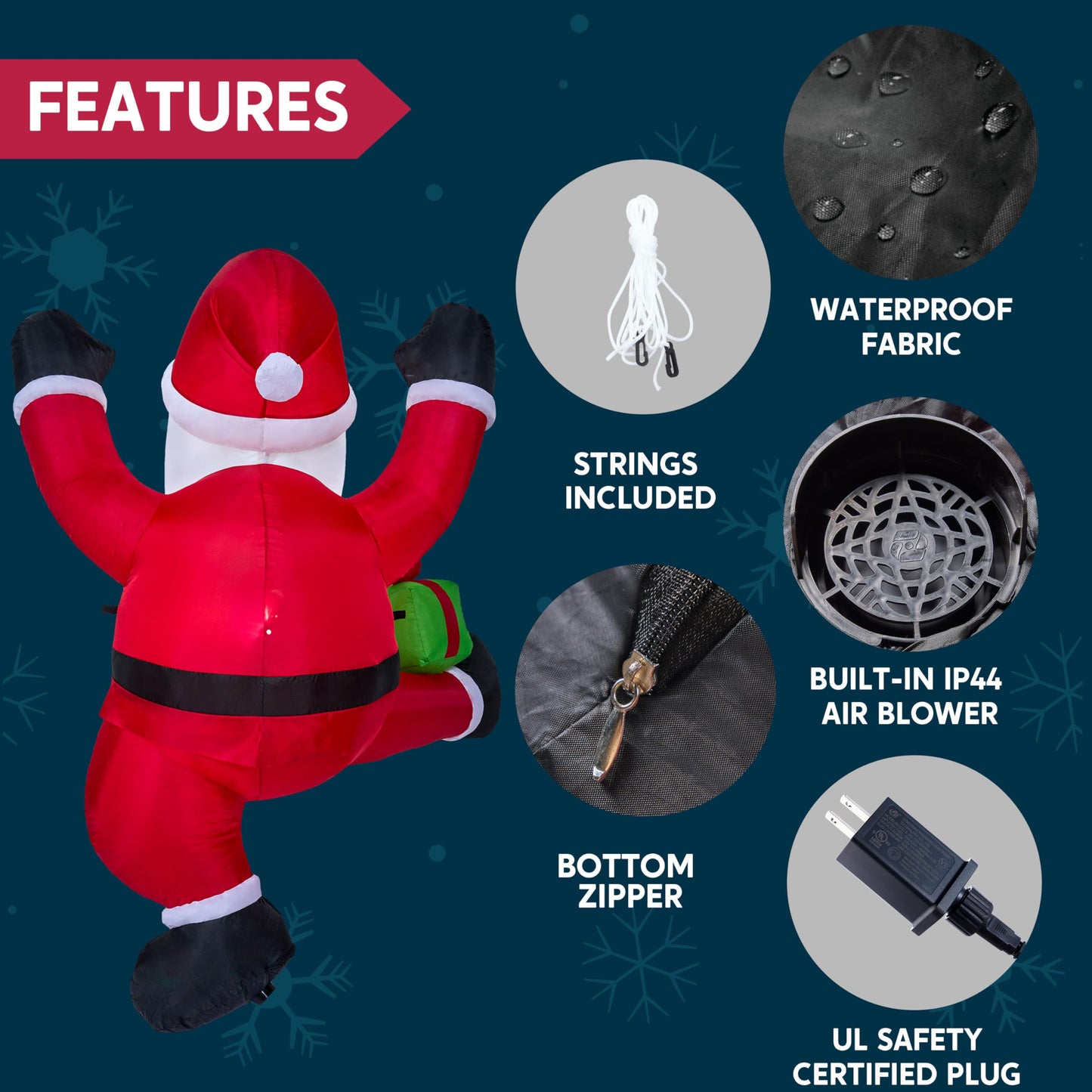 Joiedomi 6 FT Tall Christmas Inflatable Climbing Santa with Gift Box, Blow Up Hanging Santa with Build-in LED for Xmas Party, Outdoor, Yard, Garden, Lawn Decoration