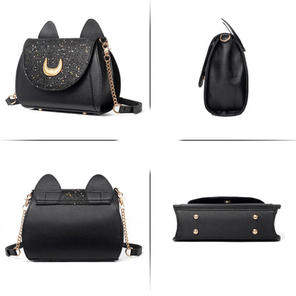 Sunwel Fashion Women Kawaii Anime Handbag Cosplay Gothic Crossbody Cat & Moon Purse Sequin Shoulder Bag
