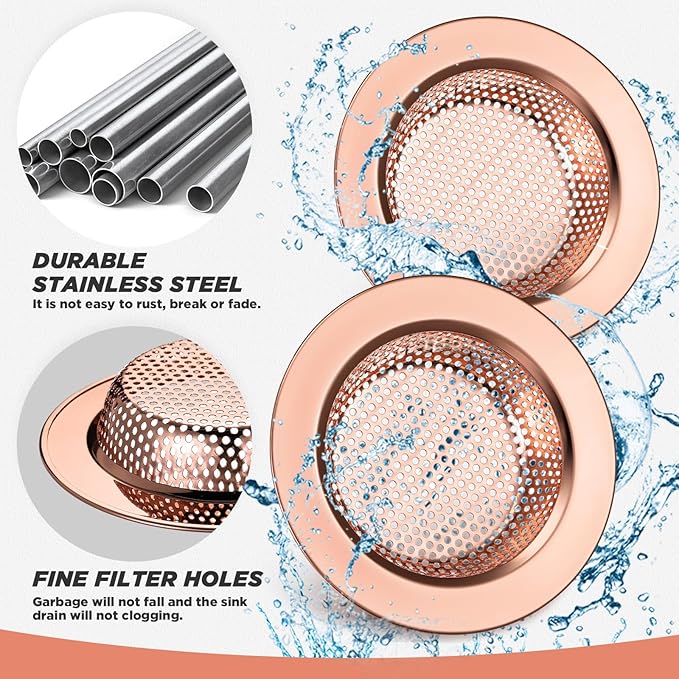 Retisee 2 Pcs Sink Strainer Stainless Steel Kitchen Sink Drain Strainer Basket