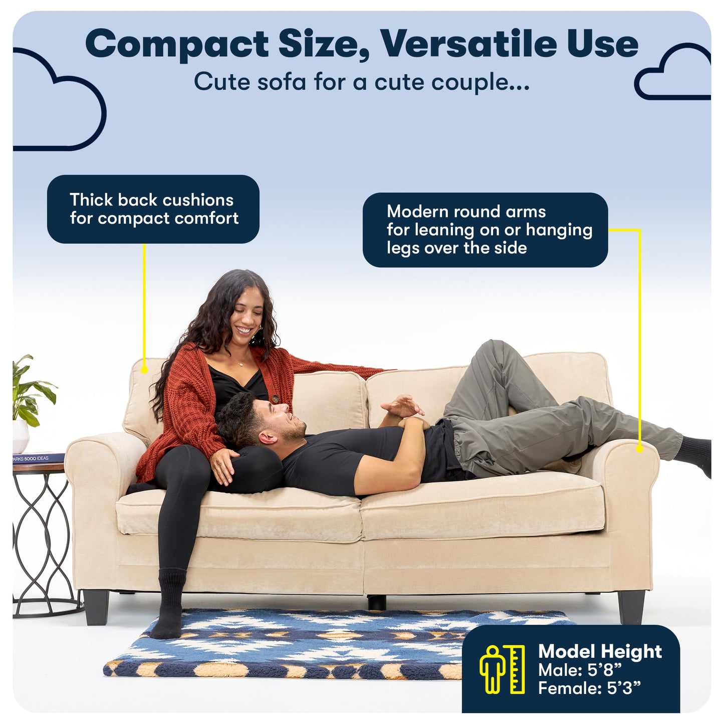 Serta Copenhagen 73" Rolled Arm Sofa, Easy Care Polyester, Soft Pillow Back, Pocket Coil Seat Cushions, Removable Covers, Loveseat or Couch for Small Spaces, Living Rooms or Bedrooms, Light Gray