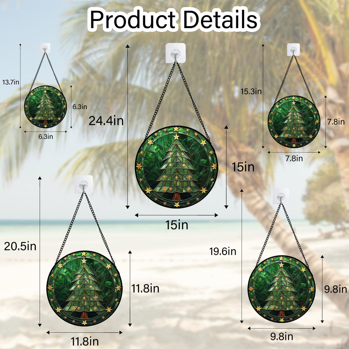 Stained Glass Window Hanging - Green Christmas Tree with Golden Stars Suncatcher for Doors Home Christmas Decoration Sun Catcher Thanksgiving New Year Birthday Gifts for Women Men Mom Nana 9.8 in