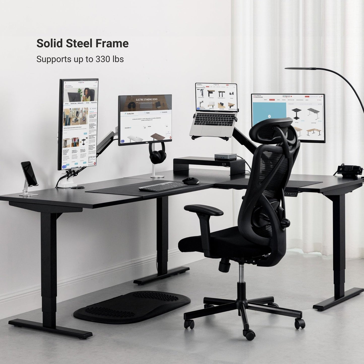 Progressive Desk Electric Stand Up Height Adjustable Standing Desk - L Shaped 78" x 60" Corner Table Computer Rising Workstation - Gray Frame, Gray Oak