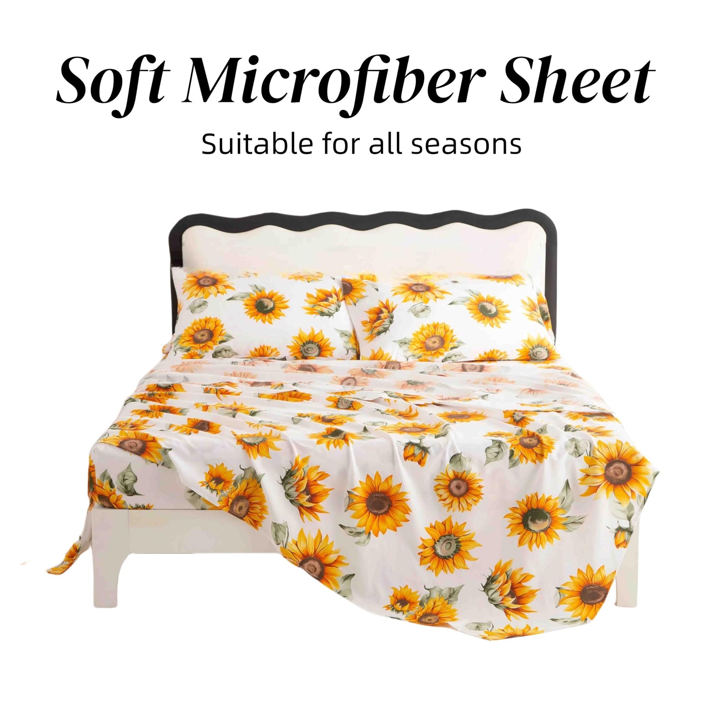 SDY 4 Pieces Floral Sheet Set Full,Microfiber Sheet Set Sunflower,Perfect for Kids,Girls and Boys.with 1 Fitted Sheet+ 1 Top Flat Sheet + 2 Pillowcases