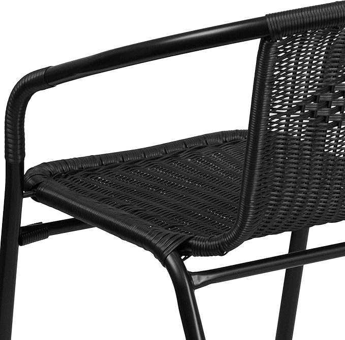 Flash Furniture Lila Modern Rattan Indoor/Outdoor Stackable Dining Chairs, Stacking Rattan Bistro Chairs for Patio or Restaurant, Set of 4, Black