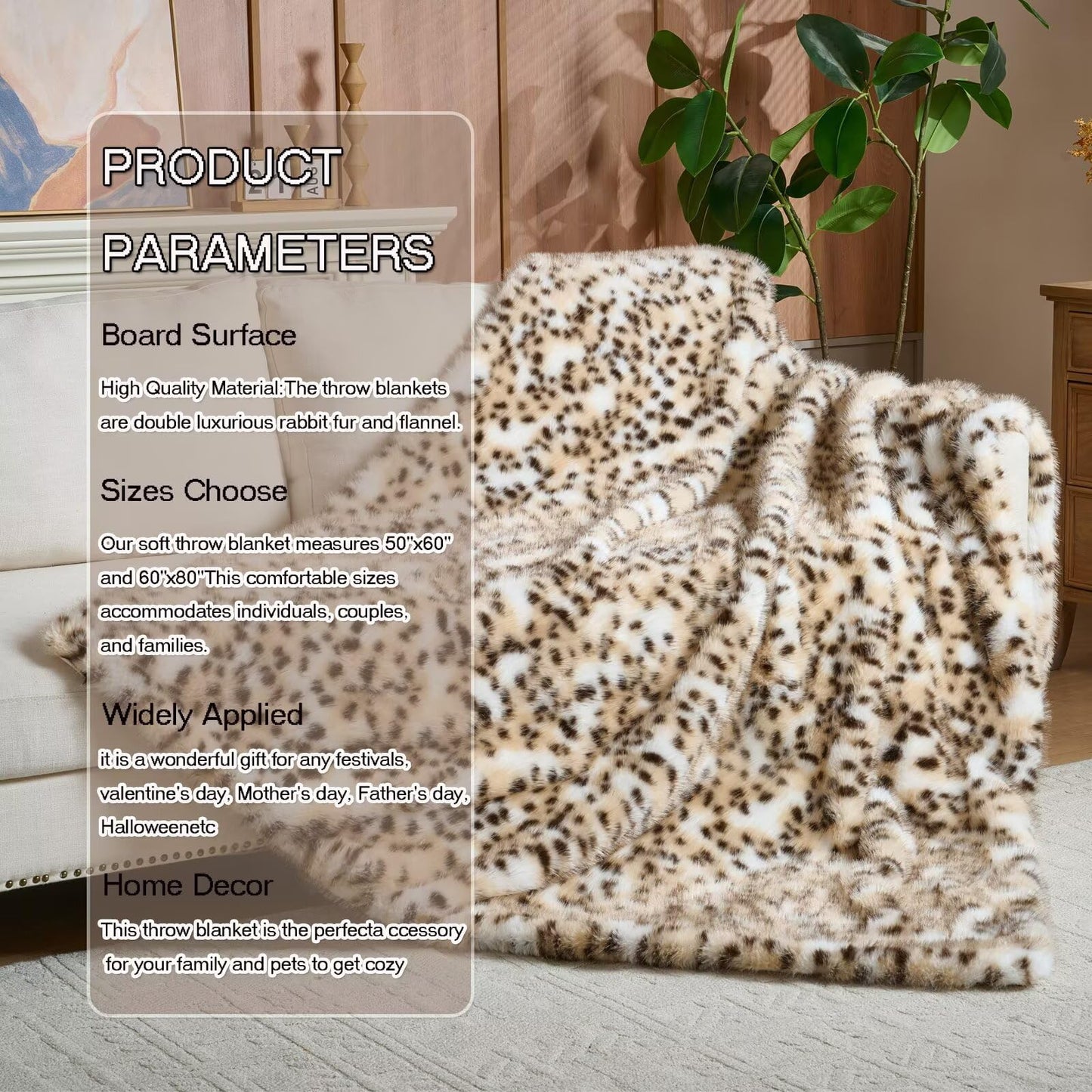 Luxury Fluffy Faux Fur Throw Blanket,Thick Fluffy Silky Fuzzy Cozy Blanket,Plush Blankets for Couch, Sofa, Chair, Bed-Leopard Print,50x60 Inches