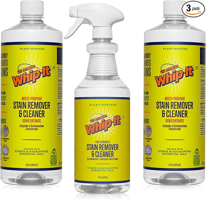 Whip-It Stain Remover and Concentrate Kit, 2-32oz Concentrates & 1-32 OZ Pro