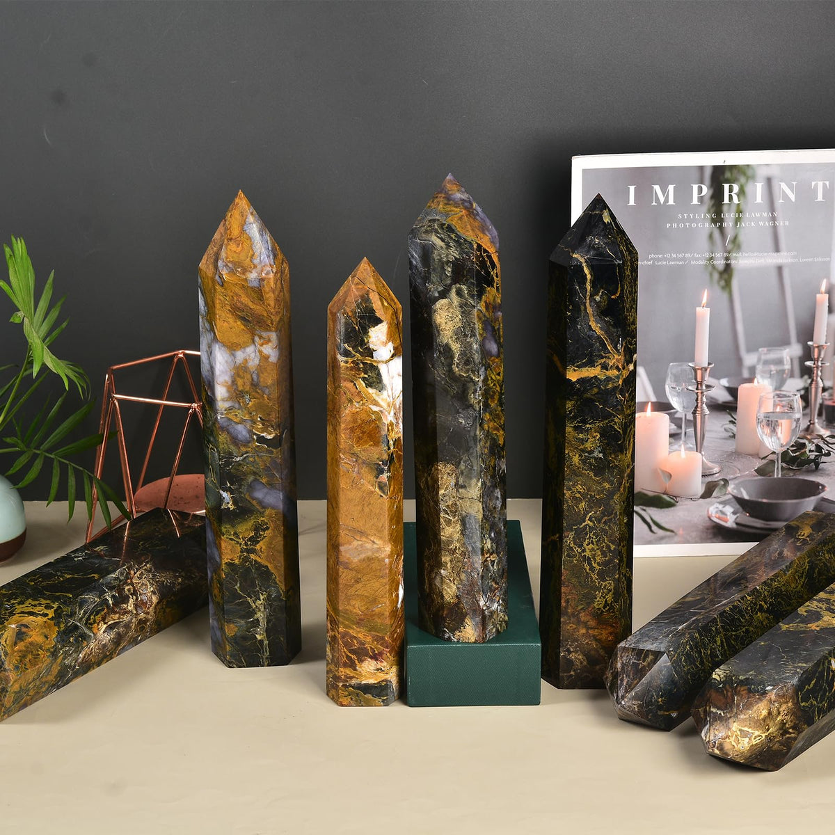 JIC Gem Extra Large 6 Faceted Pietersite Healing Crystal Obelisk Tower Points Quartz Crystals Tower Wand Decor Reiki Chakra Meditation 3.5-4.0 Lbs
