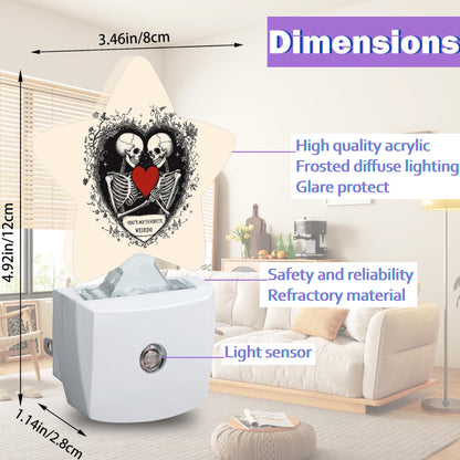 Snowmolle Gothic Skeleton Night Lights Plug Into Wall Decorative,Red Heart Sleep Friendly Lamp, Energy Efficient Dusk-to-Dawn Sensor Nightlights for Kid Bedroom Nursery Bathroom