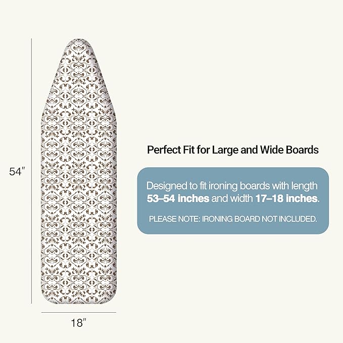 Ironing Board Cover and Pad 18"x54" Extra Thick Natural Cotton, Scorch and