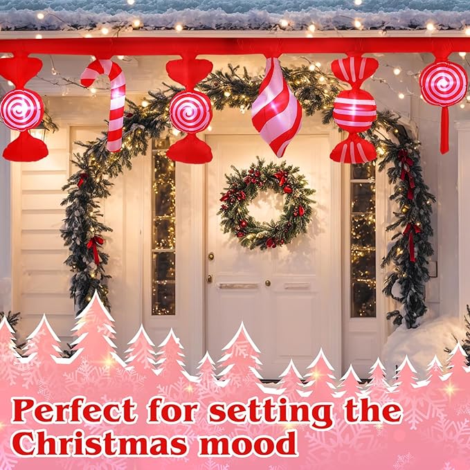 Retisee 14.7 ft Long Christmas Inflatable Outdoor Decoration Blow up Hanging Flashing Candy with Built in LED Lights Blow up Yard Decoration for Christmas Party Yard Windows Supplies Outdoor