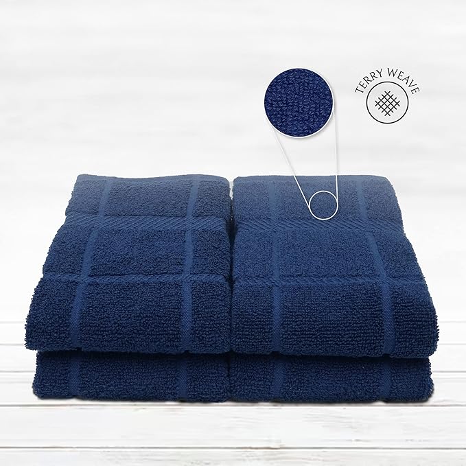 100% Cotton Terry Dish Towels for Kitchen, 4 Pack Plain, 16 x26 Inches