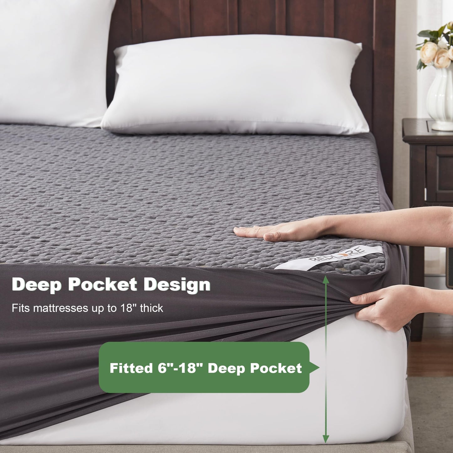 Waterproof Mattress Protector, Full Size Mattress Pad Fitted 6-15" Deep Pocket, 3D Air Fabric Double Bed Mattress Cover Noiseless Washable for College Dorm(Carbon Gray)