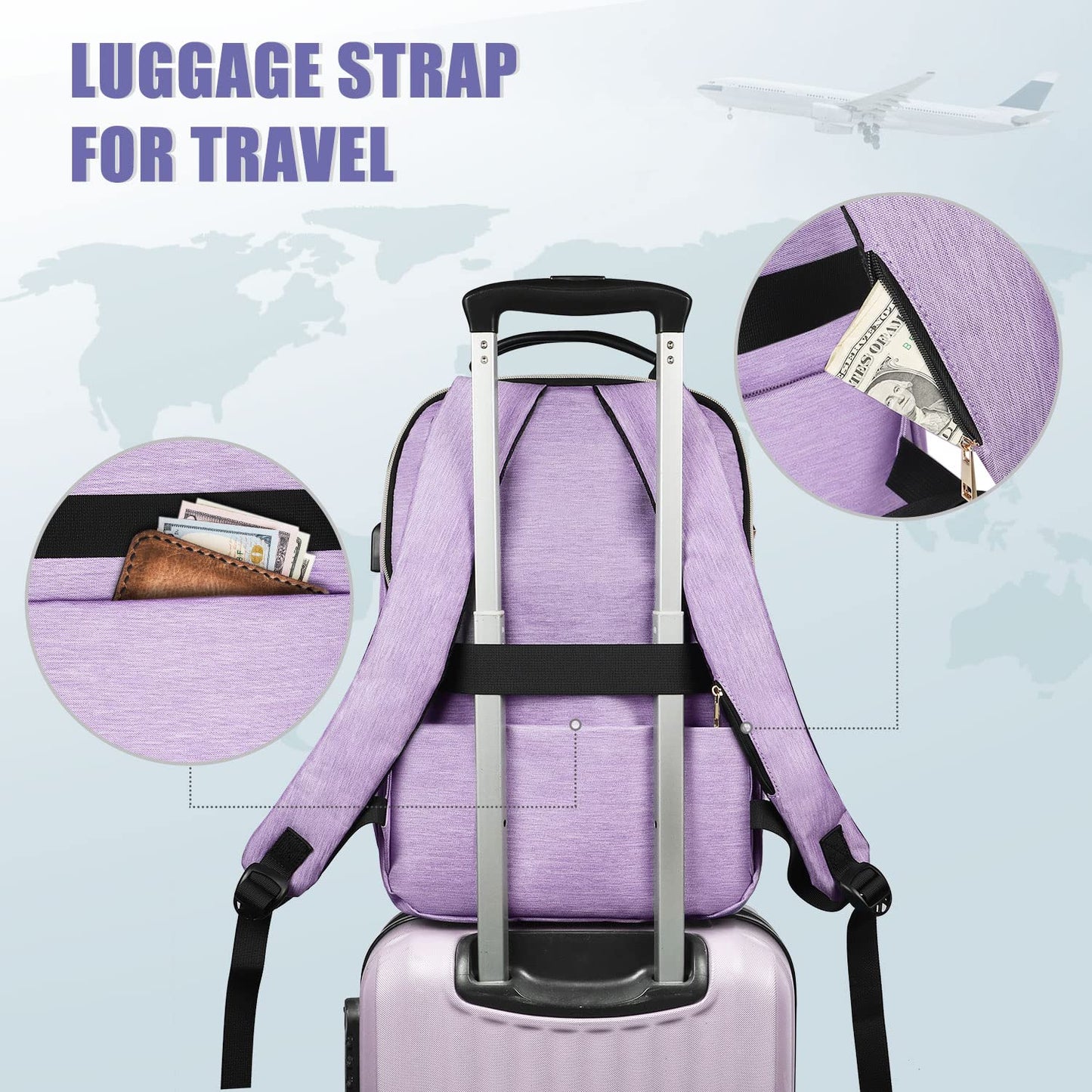 MATEIN Laptop Backpack for Women, School Backpack Bag 15.6 Inch Lightweight for Travel Work With USB Charging Port Waterproof, Anti theft Rucksack Girls Ladies for University College Large, Purple