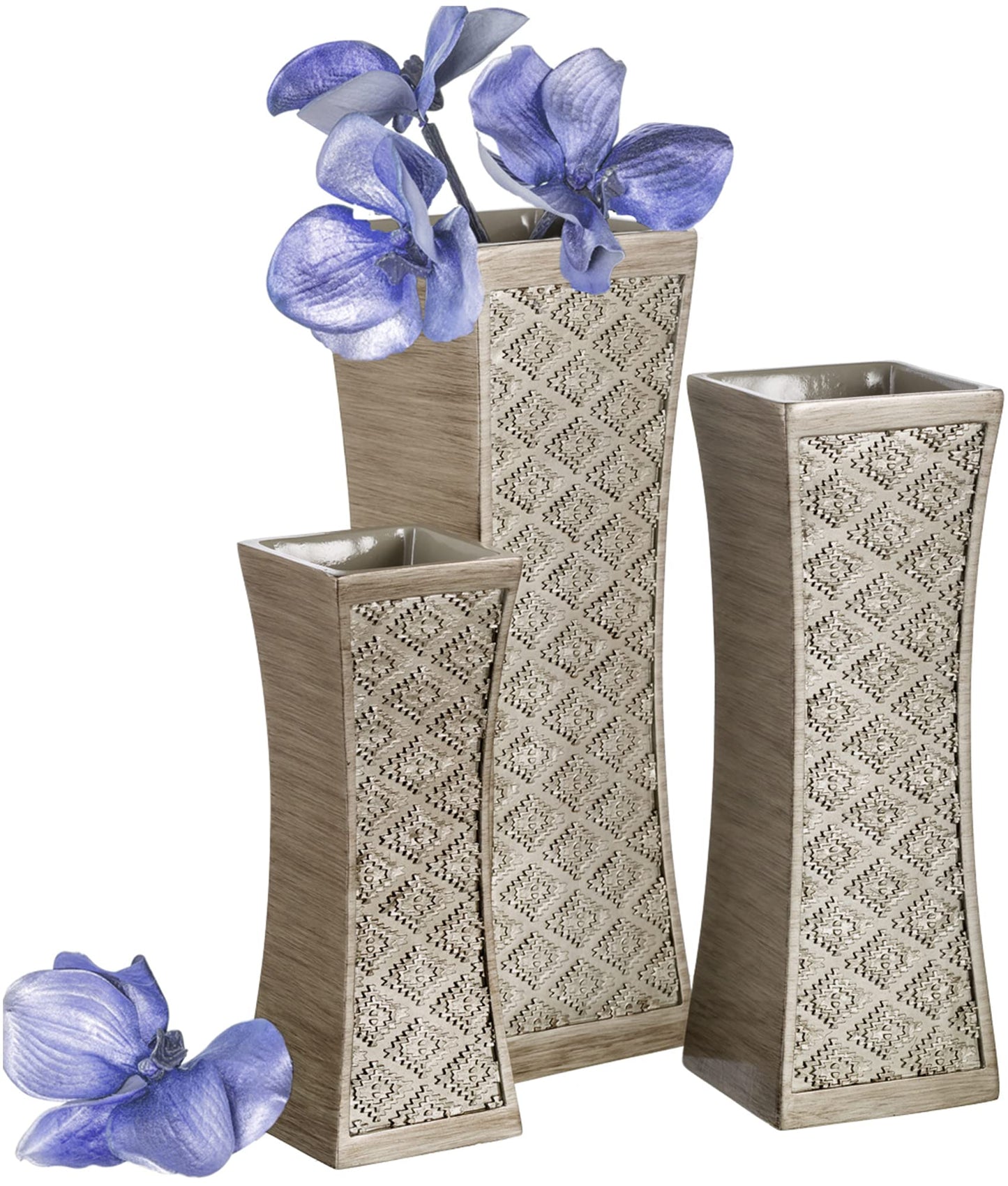 Creative Scents Dublin Silver Vases Set of 3 - Centerpieces for Dining Room Table, Decorative Vases Home Decor Accents for Living Room, Bedroom, Kitchen, Coffee Table Decor - Packaged in Gift Box