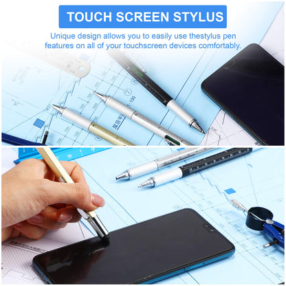 Honoson 30 Pcs Tool Pen for Men Gift 6-in-1 Multitool Tech Tool Pen with Ruler, Level Gauge, Ballpoint, Stylus, Screwdriver and Slotted Screwdriver Multifunction Gift for Him Dad Father Day