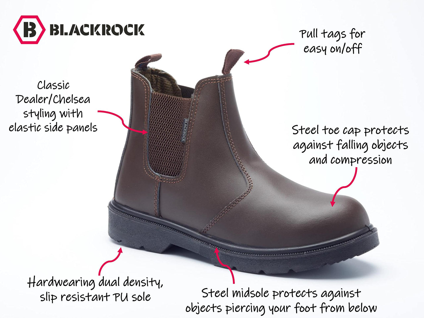 Blackrock Dealer Work Safety Boots, Steel Toe Cap, Chelsea Boots, Mens Womens Ladies, Safety Shoes, Gardening, Brown, Horse Riding, Yard, Slip On Shoes, Lightweight - Size 9